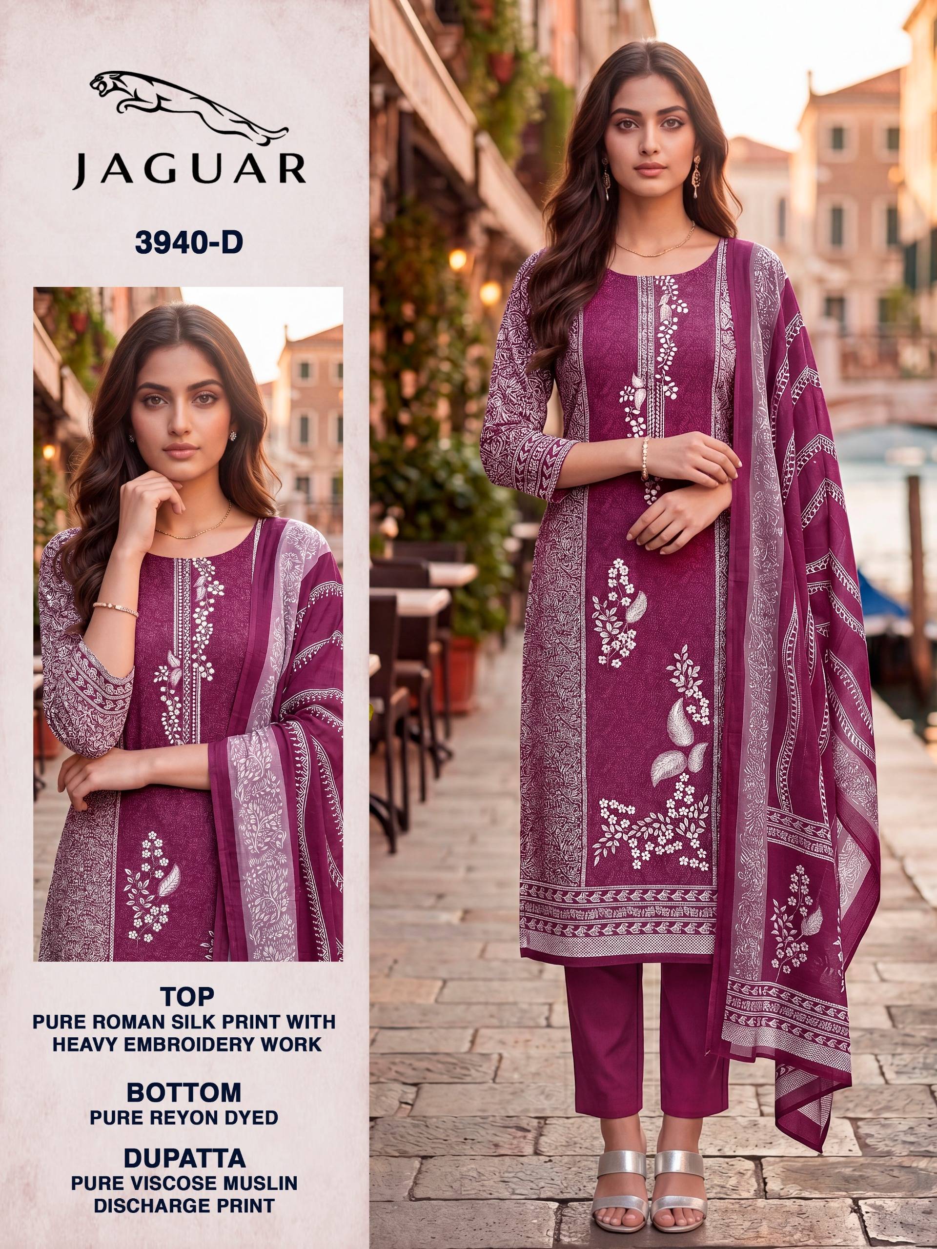 JAGUAR - 3940 Series By BIPSON PRINTS Stylish Beautiful Colourful Pure Roman Silk Dresses At Wholesale Price